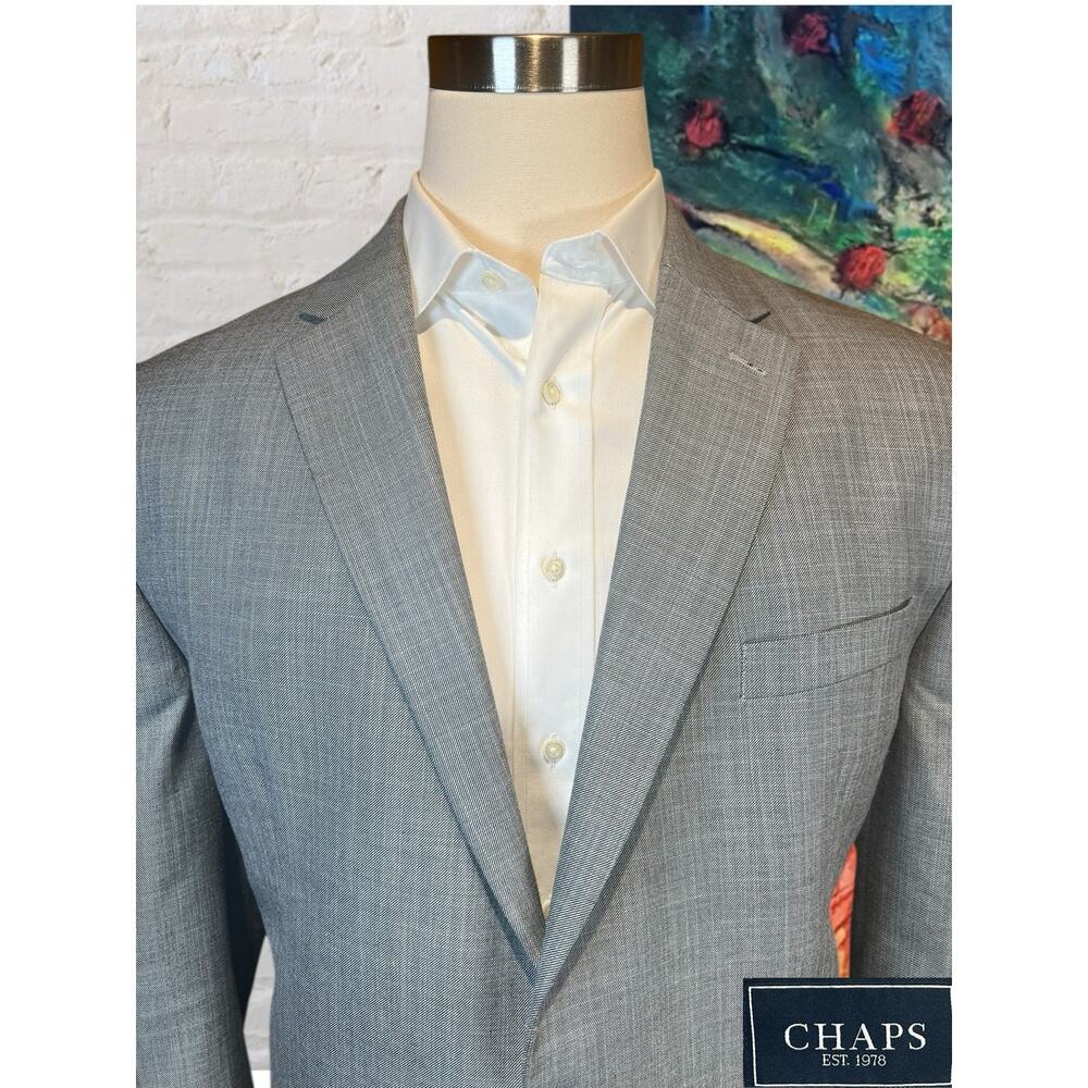 Chaps Ralph Lauren 48R Mens Chambray Blue Dove Gray Nailhead Blazer Jacket - Picture 3 of 13